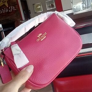 NWT Easter Spring Church Strawberry Haze Pink Coach Leather Handbag Wristlet